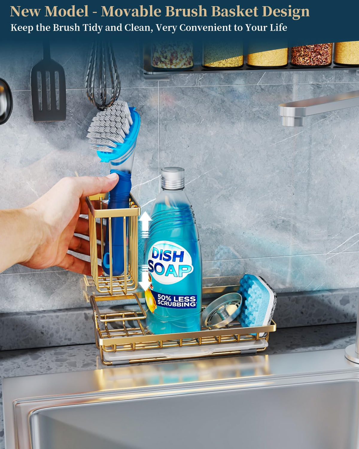 Sink Caddy Kitchen Sponge Holder with Dish Brush Holder