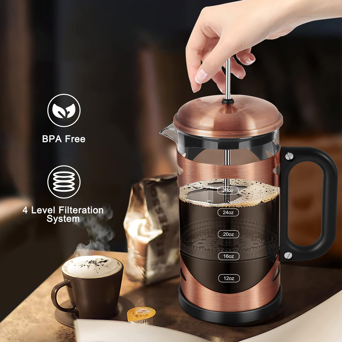 34 Ounce French Press Coffee Maker Copper Stainless Steel Coffee Press