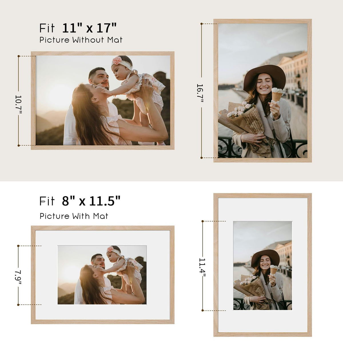 11x17 Solid Oak Wood Picture Frames (3 Count)