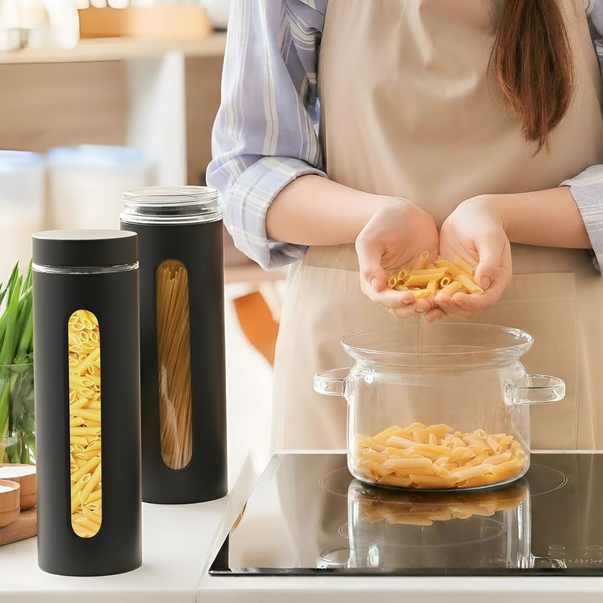 6 Pack Kitchen Canisters Set Airtight Stainless Steel Canister Food Storage Container with Window Glass (6 Count)