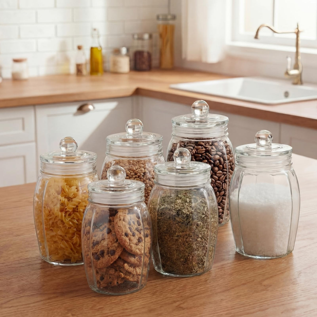6 Set 41 oz Clear Glass Jars with Airtight Lids (6 Count)