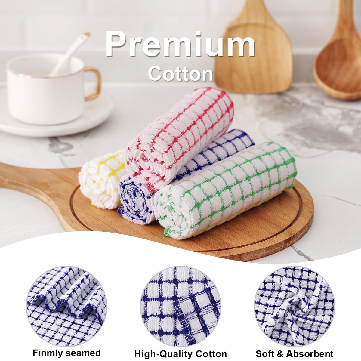 Cotton 12 Pack Kitchen Towels and Dishcloths Sets (12 Count)