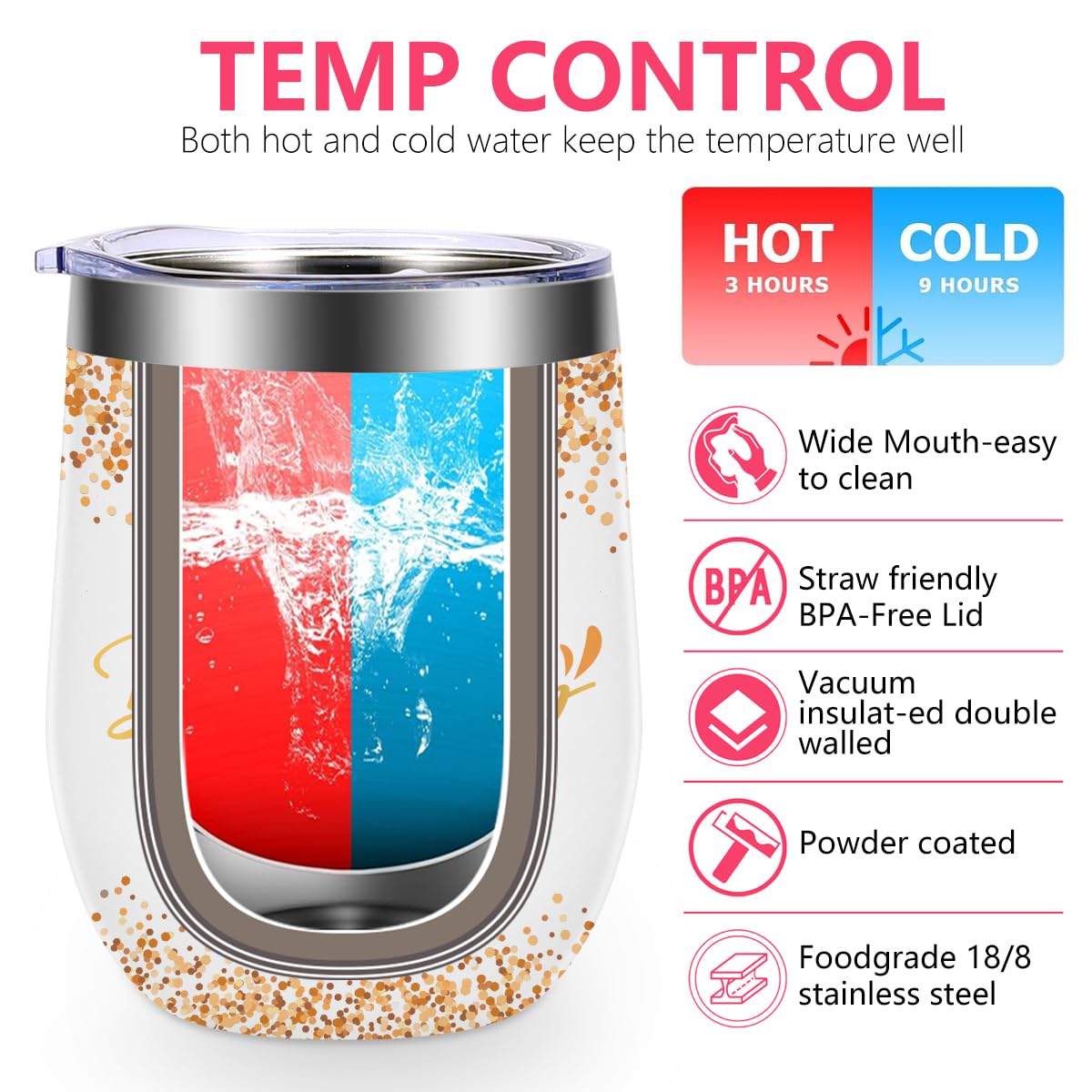 Happy Birthday Gift 12 oz Insulated Wine Tumbler with Lid