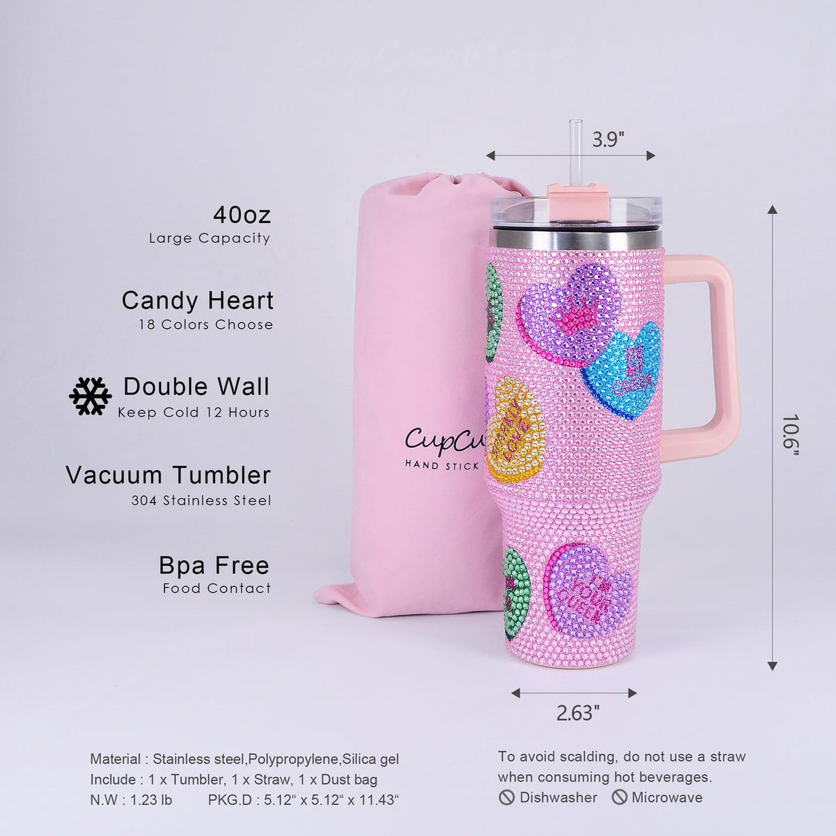 40oz Bling Rhinestone Tumbler with Handle and Straw Glitter Cups