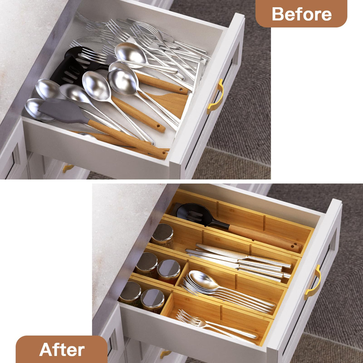 4 Packs Bamboo Drawer Organizer 2 pieces 12.6 * 6inches and 2 pieces 12.6 * 3.2inches