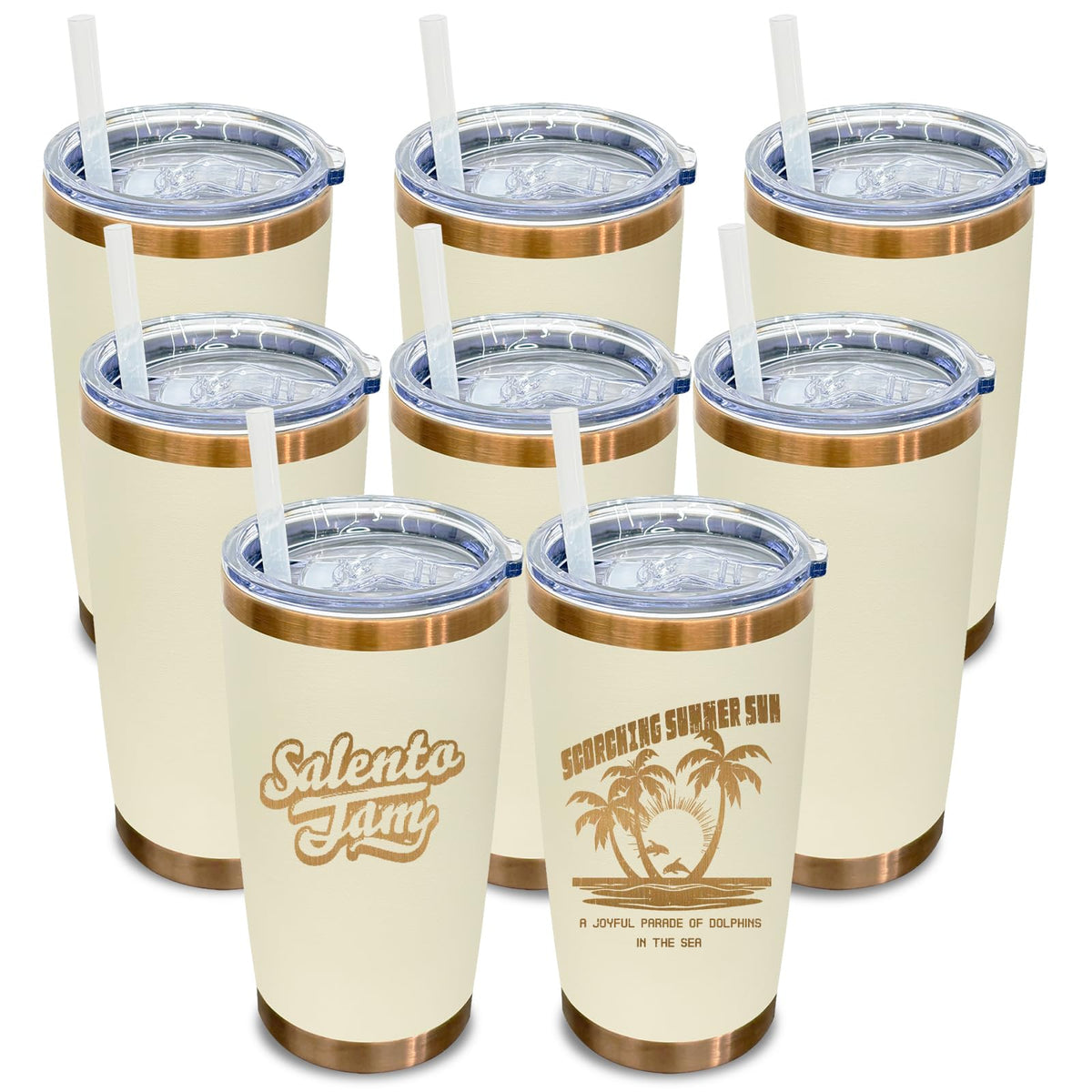 20 oz Tumbler Bulk Stainless Steel Tumblers with Lids and Straws Cream (8 Count)