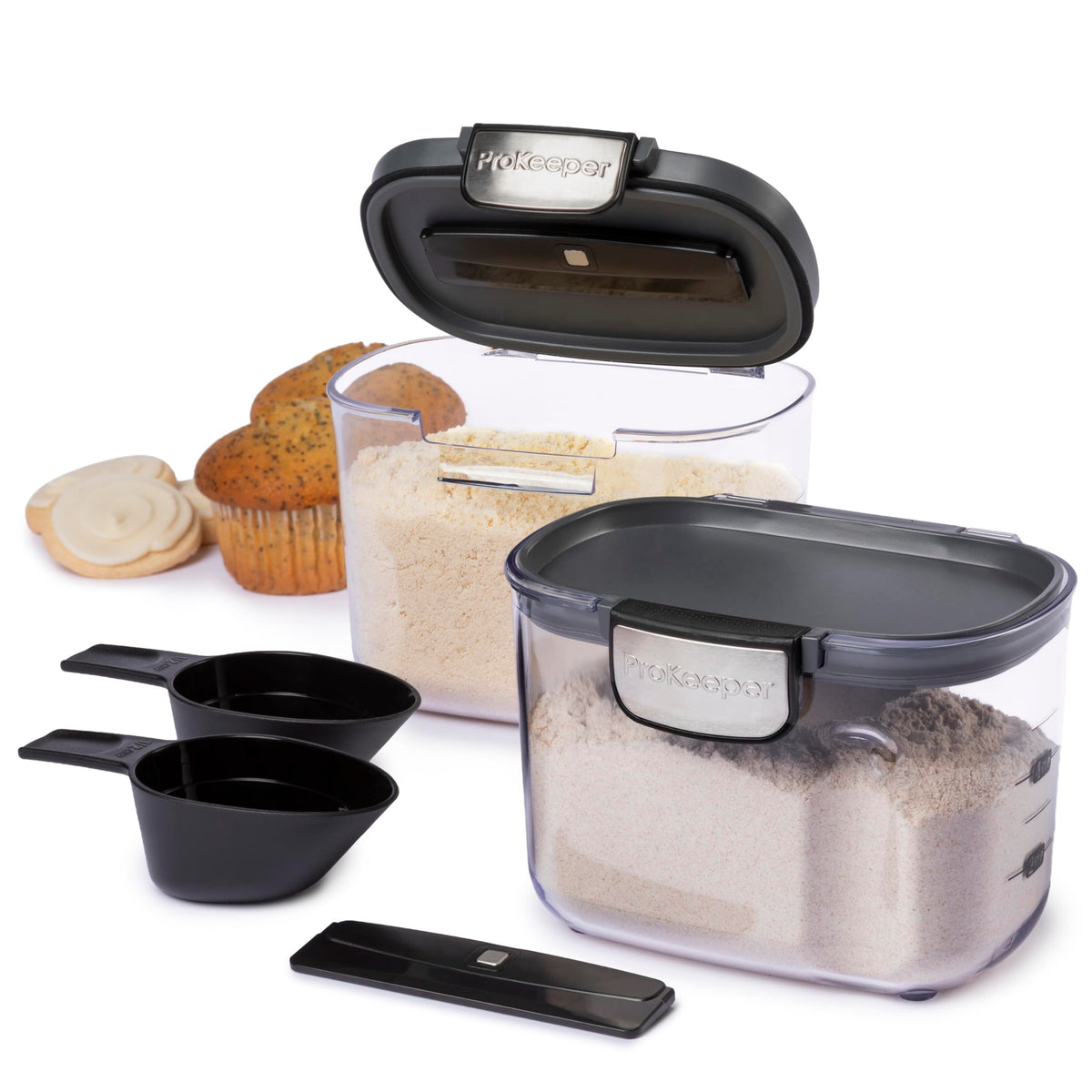 International ProKeeper+ Clear Plastic Airtight Food Baker's Kitchen Storage Organization Container Canister Set with Magnetic Accessories (2 Count)