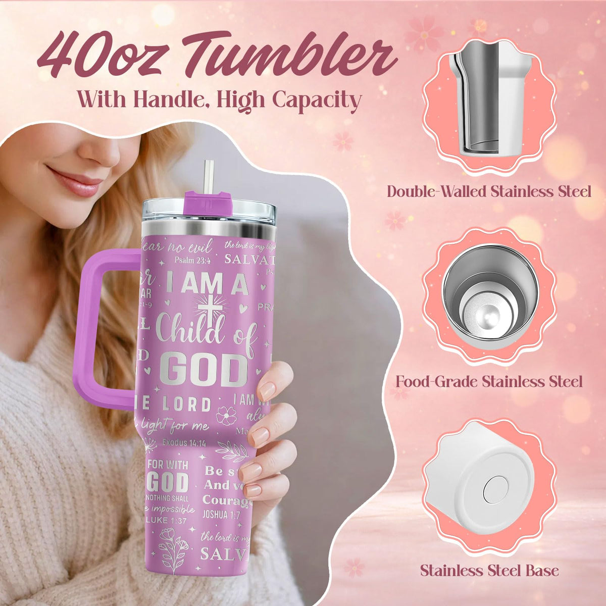 Child God Inspirational Bible 40 oz Tumbler with Handle