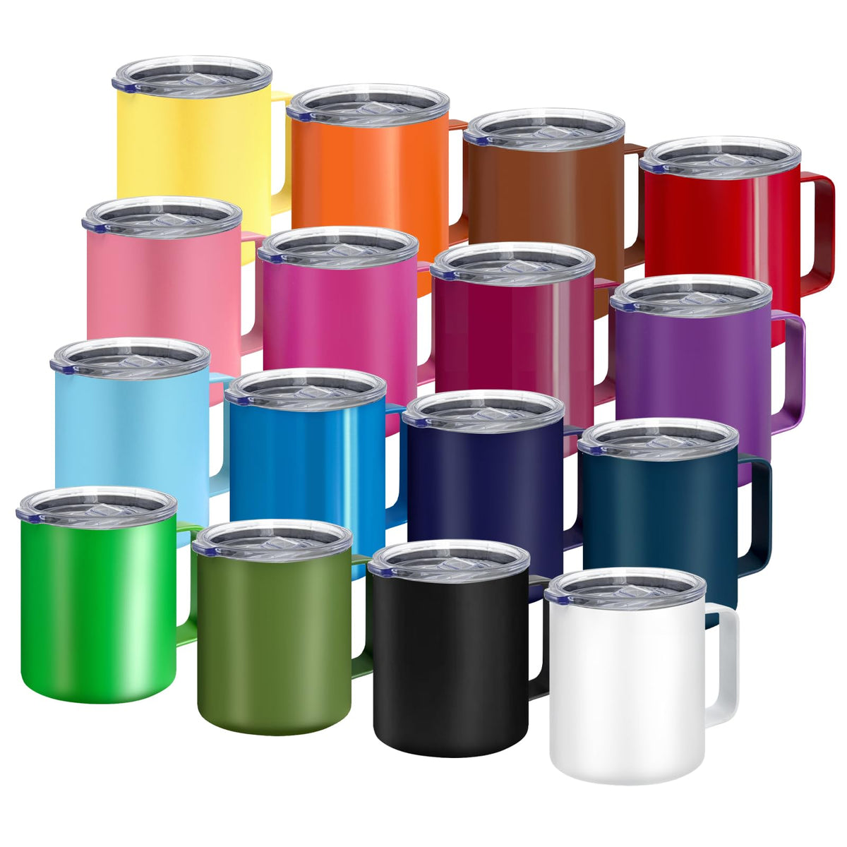 16 Pack Stainless Steel Insulated Coffee Mug Bulk with Handle & Lids (16 Count)