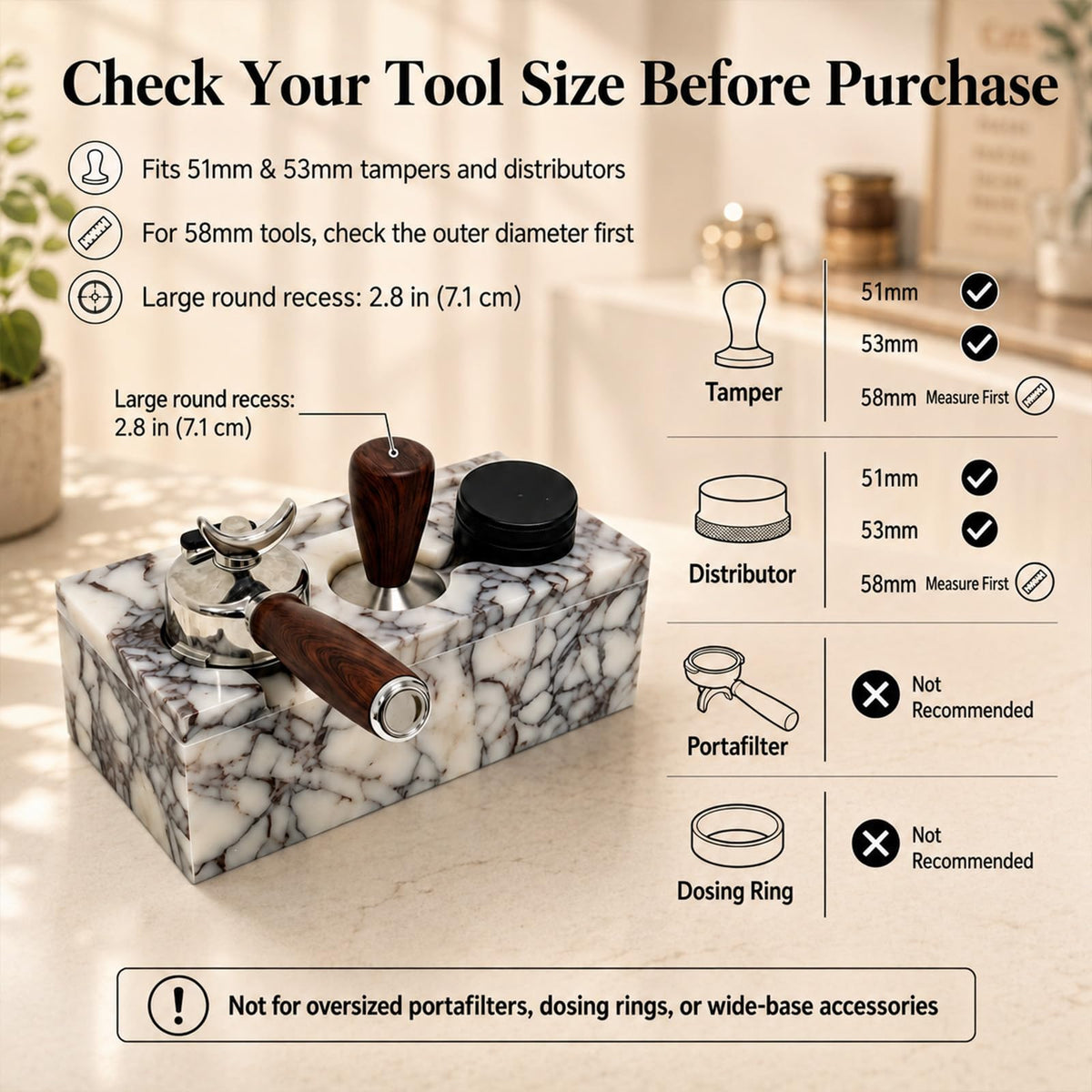 Natural Marble Espresso Tamping Station for 51mm and 53mm