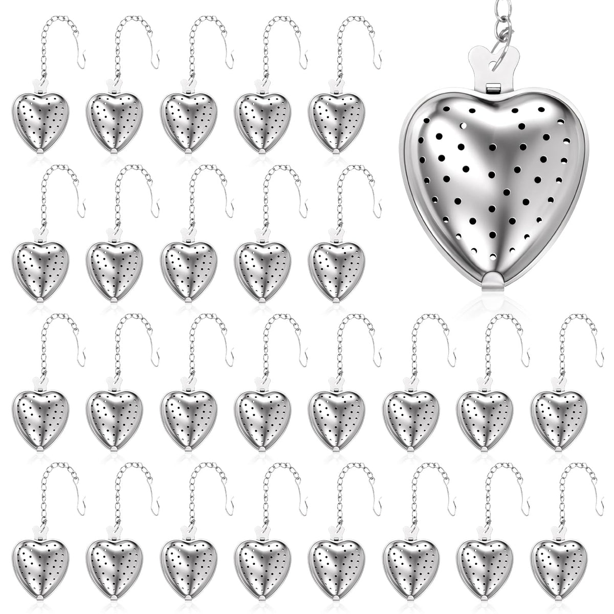 50 Pcs Tea Strainer Stainless Steel Ball Infuser Mesh Heart Shaped Tea Strainer Loose Leaf Steeper Interval Diffuser with Extended Chain Hook Tea Filters for Seasonings Cup Bottle (50 Count)