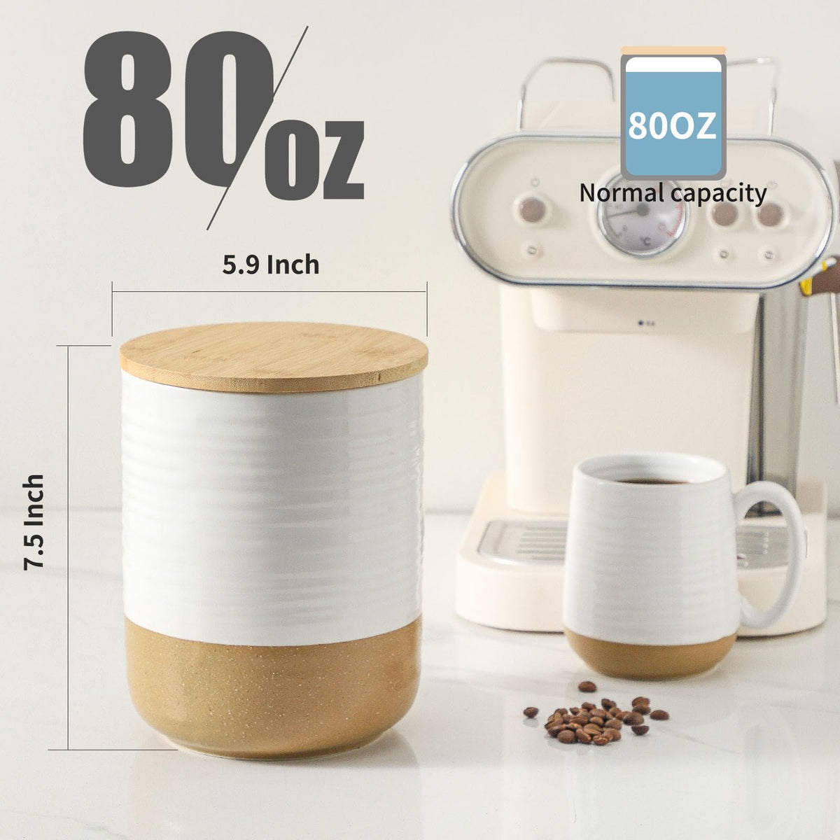 80oz White Ceramic Food Storage Jar with Bamboo Lid