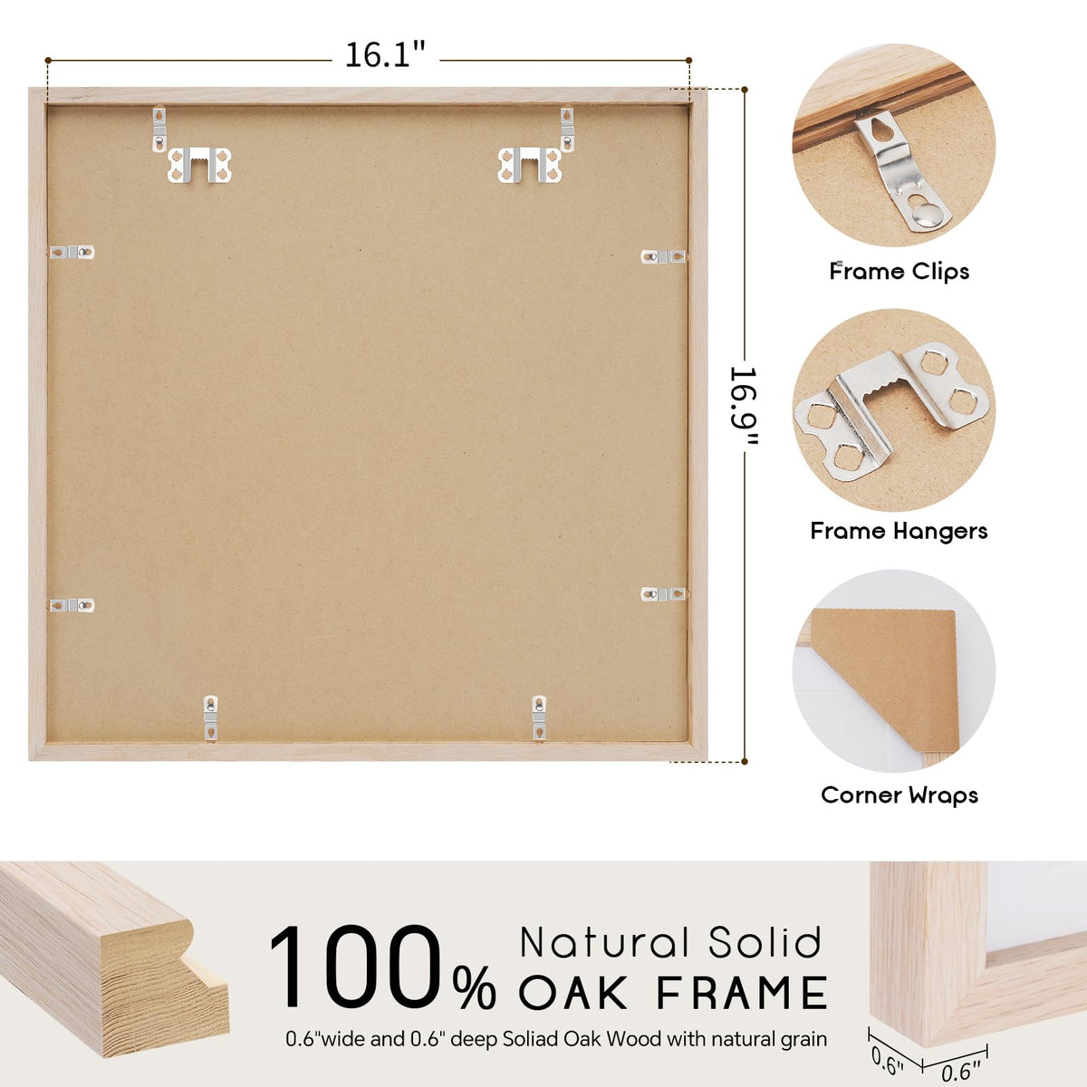 16x16 Solid Oak Wood Picture Frames (3 Count)