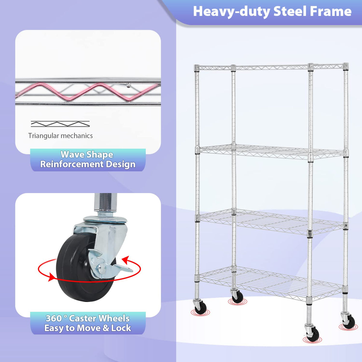 4 Tier Wire Shelving Storage Shelves Adjustable NSF Wire Shelf Heavy Duty Storage Shelving Unit on 3” Wheel Casters Commercial Metal Wire Rack 36L x 14W x 62H (4 Count)