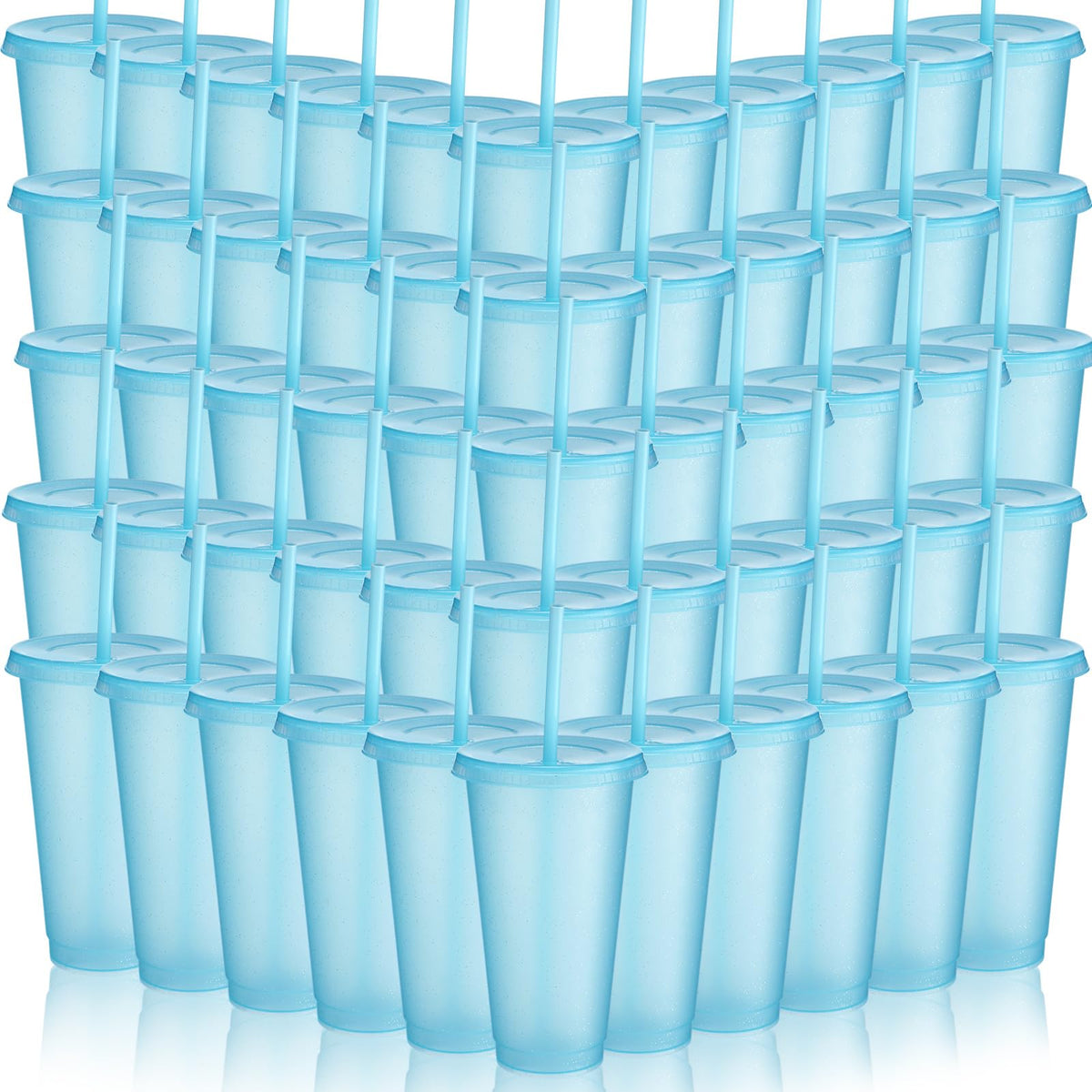 60 Pack Tumbler with Straw and Lid Bulk Cups for Gifts Glitter Plastic Coffee Cups 24 (60 Count)