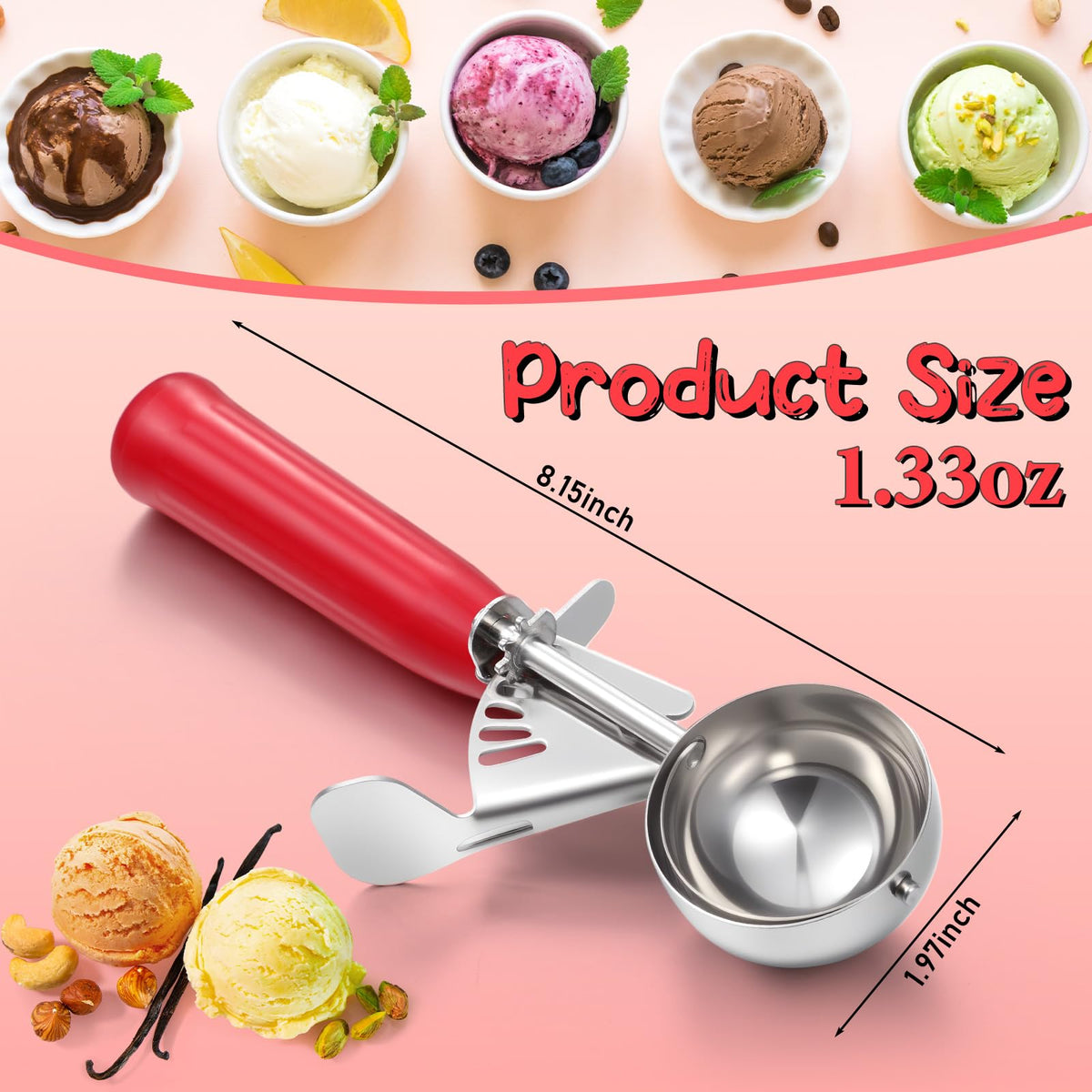 2 Pcs Ice Cream Scooper with Trigger (2 Count)