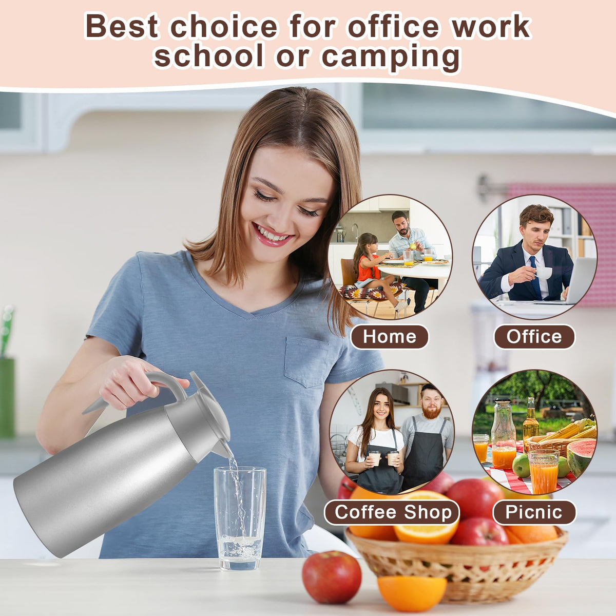 2 Pcs Thermal Coffee Carafe Insulated Stainless Steel Coffee Carafe for Hot Liquid Vacuum Thermal Pot Creamer Pitcher Dispenser with Brushes Keeping Hot Water Milk (2 Count)