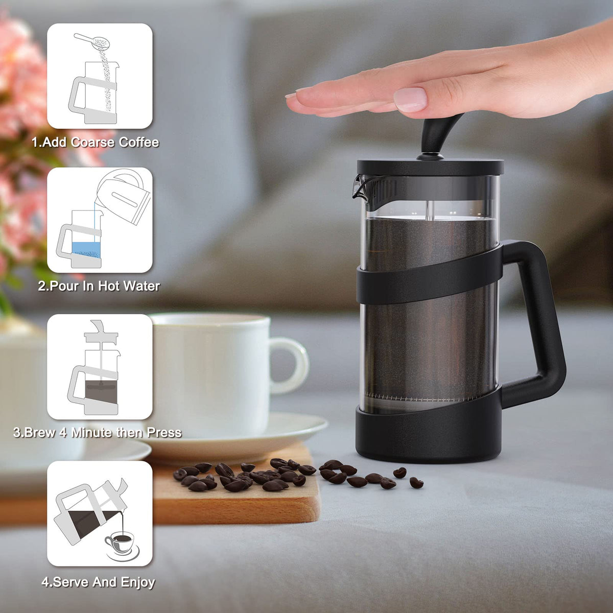 Large French Press Glass Travel Camping Coffee Makers Pot