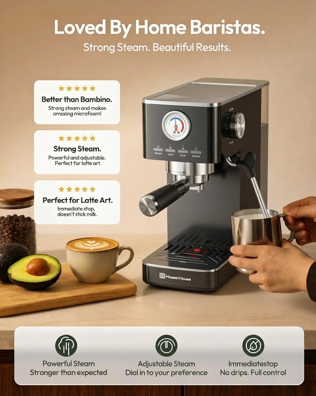 Slim Espresso Machine with Milk Frother