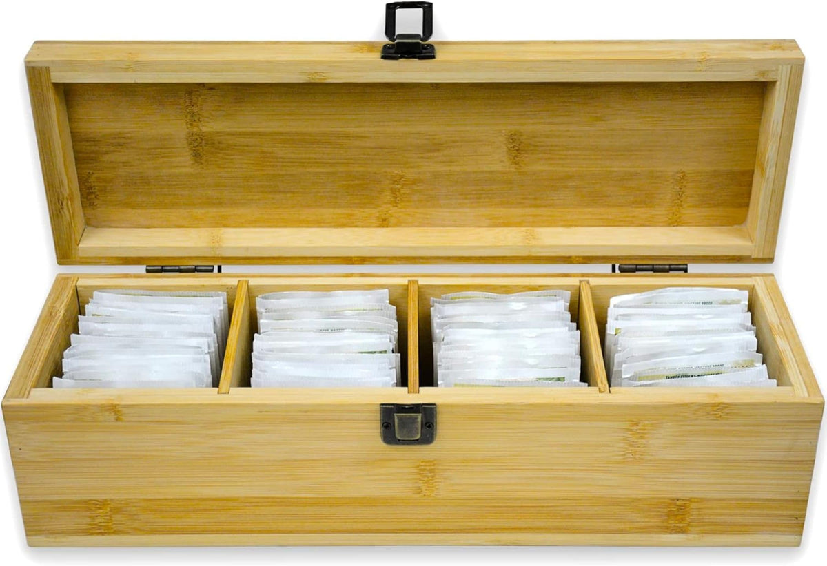 Tea Organizer Box Food Safe Bamboo Wood Chemical Free Big