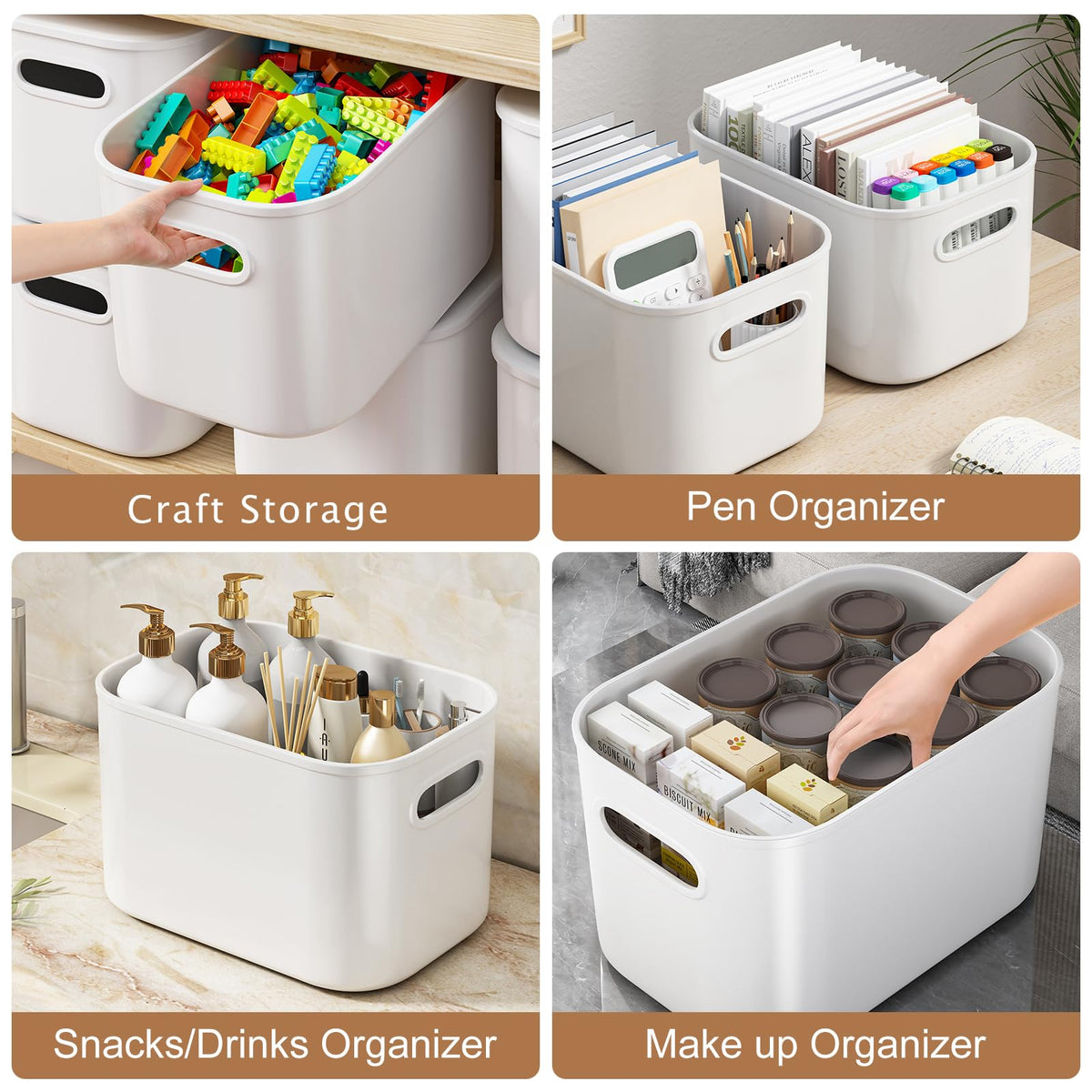 8 Pack White Storage Bins with Lids Stackable Storage Container for Organizing (8 Count)