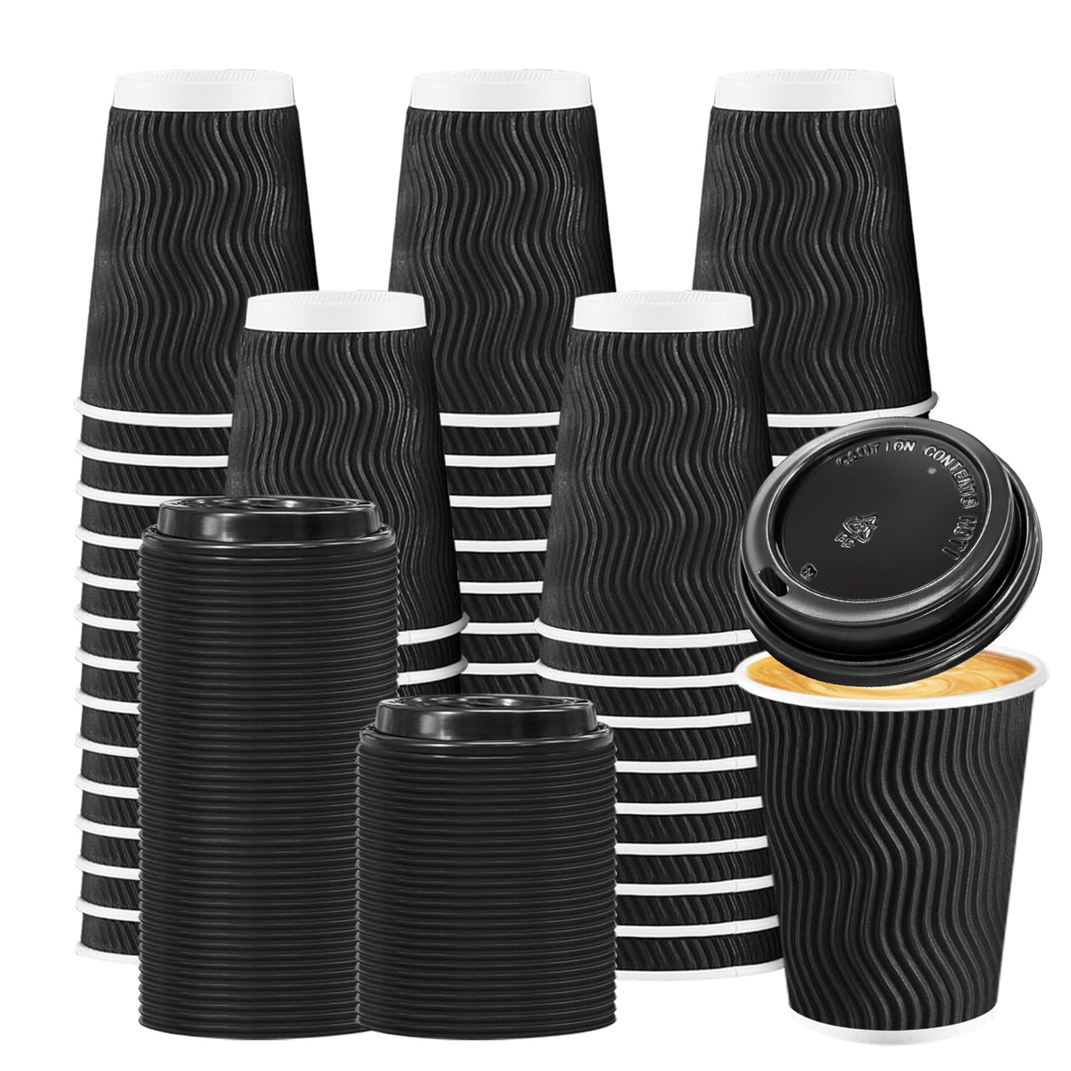 50 Pack 12 oz Coffee Cups with Lids Disposable To Go Paper Cups (50 Count)