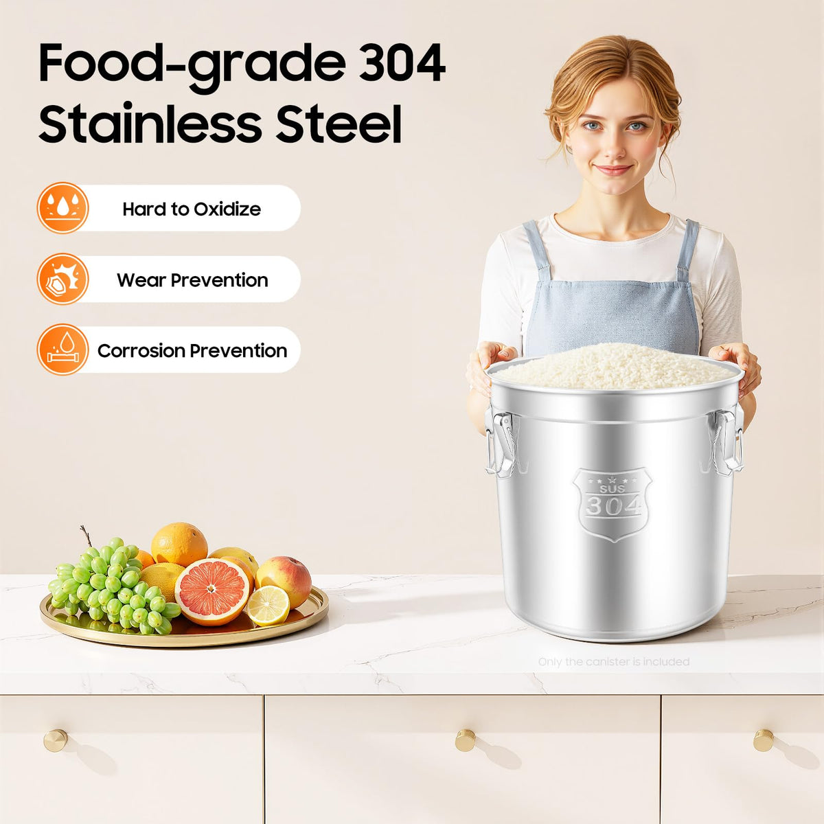 12.7Gal Stainless Steel Canister with Airtight Lid 58