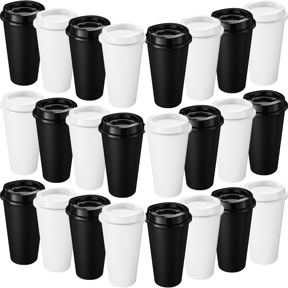 45 Pack 16 oz Reusable Coffee Cups with Lids Water Bottle Iced Coffee Travel Mug Reusable Portable Plastic Tea Tumblers Bulk for Hot and Cold Drinks Birthdays Party (45 Count)