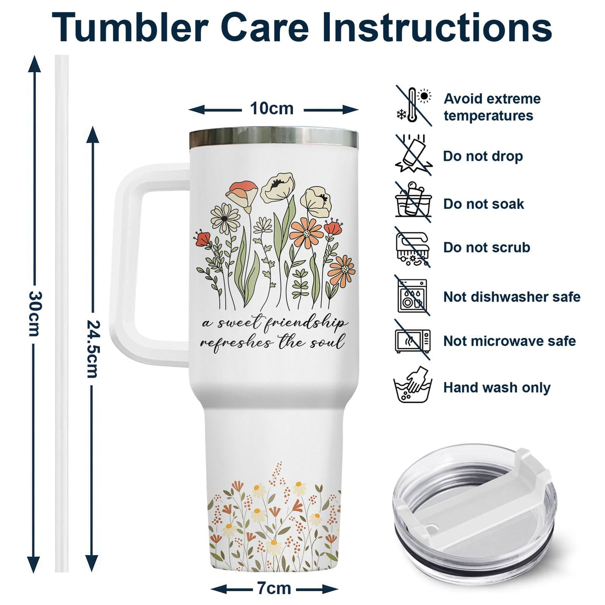 Floral Bestie Sweet 40 oz Tumbler with Handle