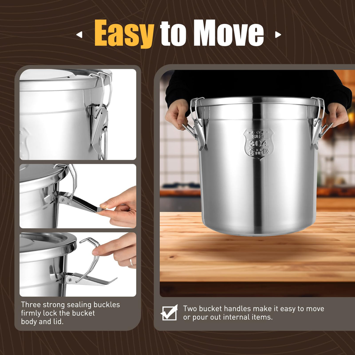 8.7Gal 304 Stainless Steel Bucket Milk Can with Airtight Lid