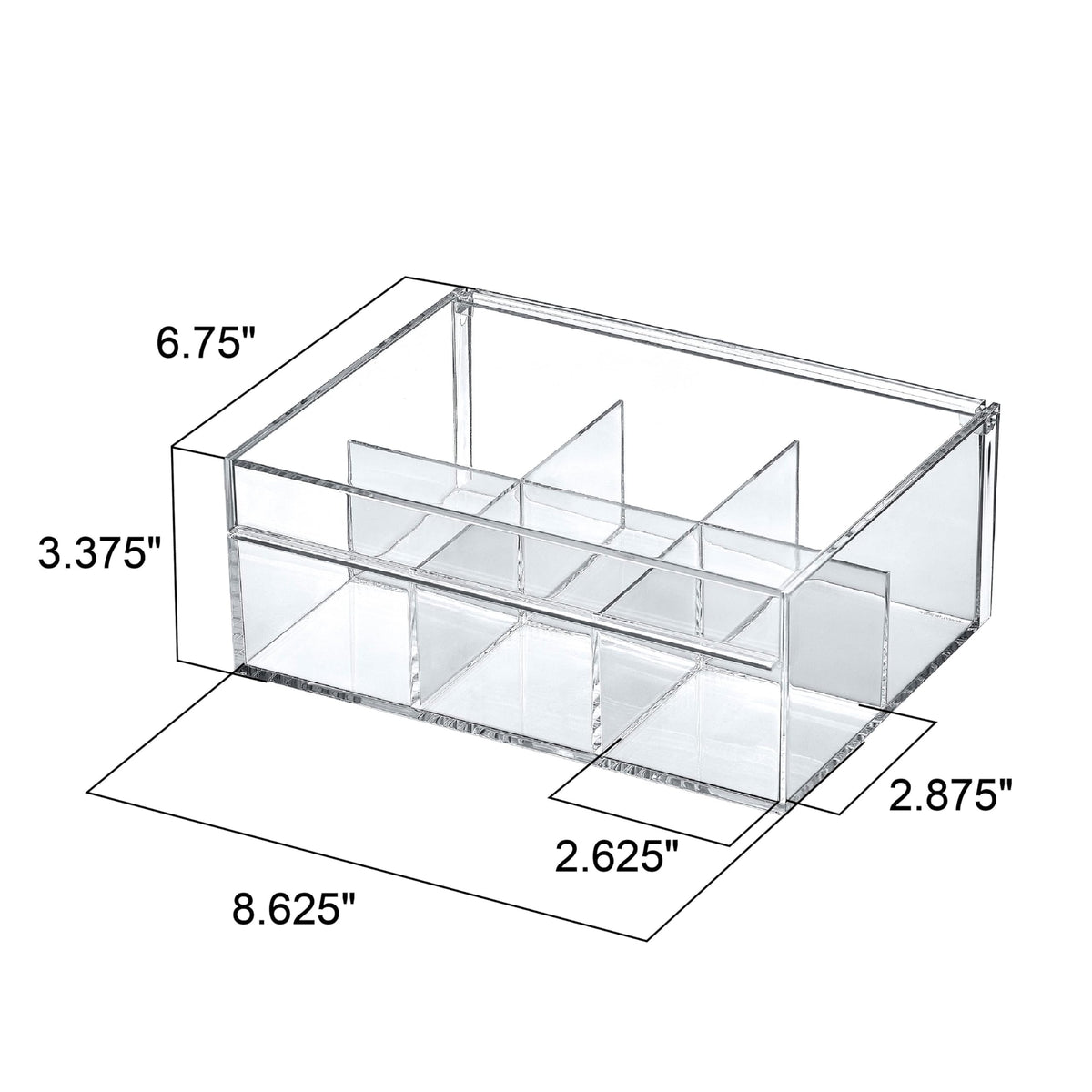Tea-Rrific - 2-Pack Acrylic 6-Compartment Tea Bag Organizer, Clear Plastic Tea Box, 6-Slot Tea Chest, Perfect Tea Storage Solution for Kitchen Cabinet, Countertop, Pantry, and More (2 Count)