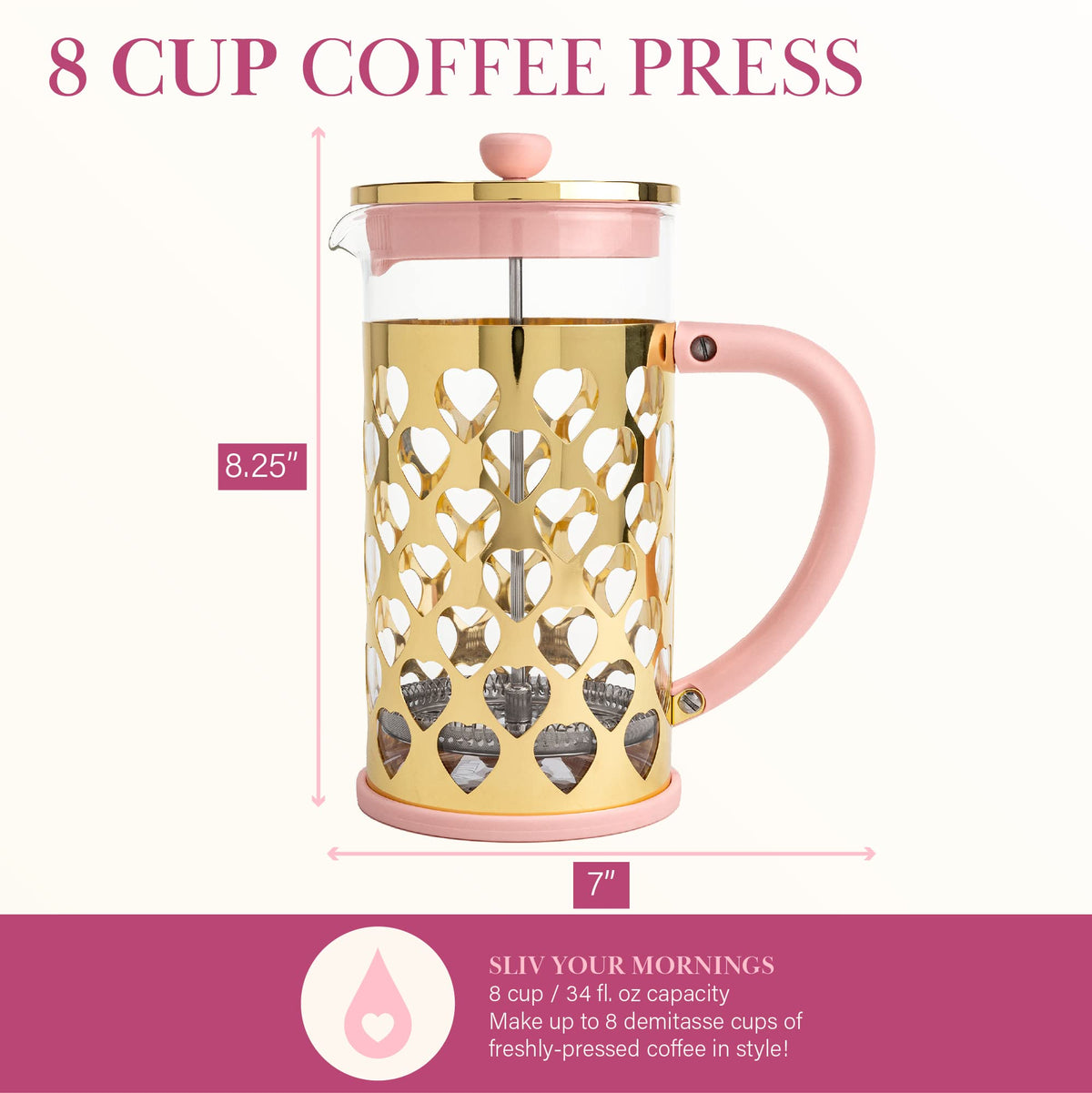 French Press Coffee Maker With Heart Shaped Measuring Scoop