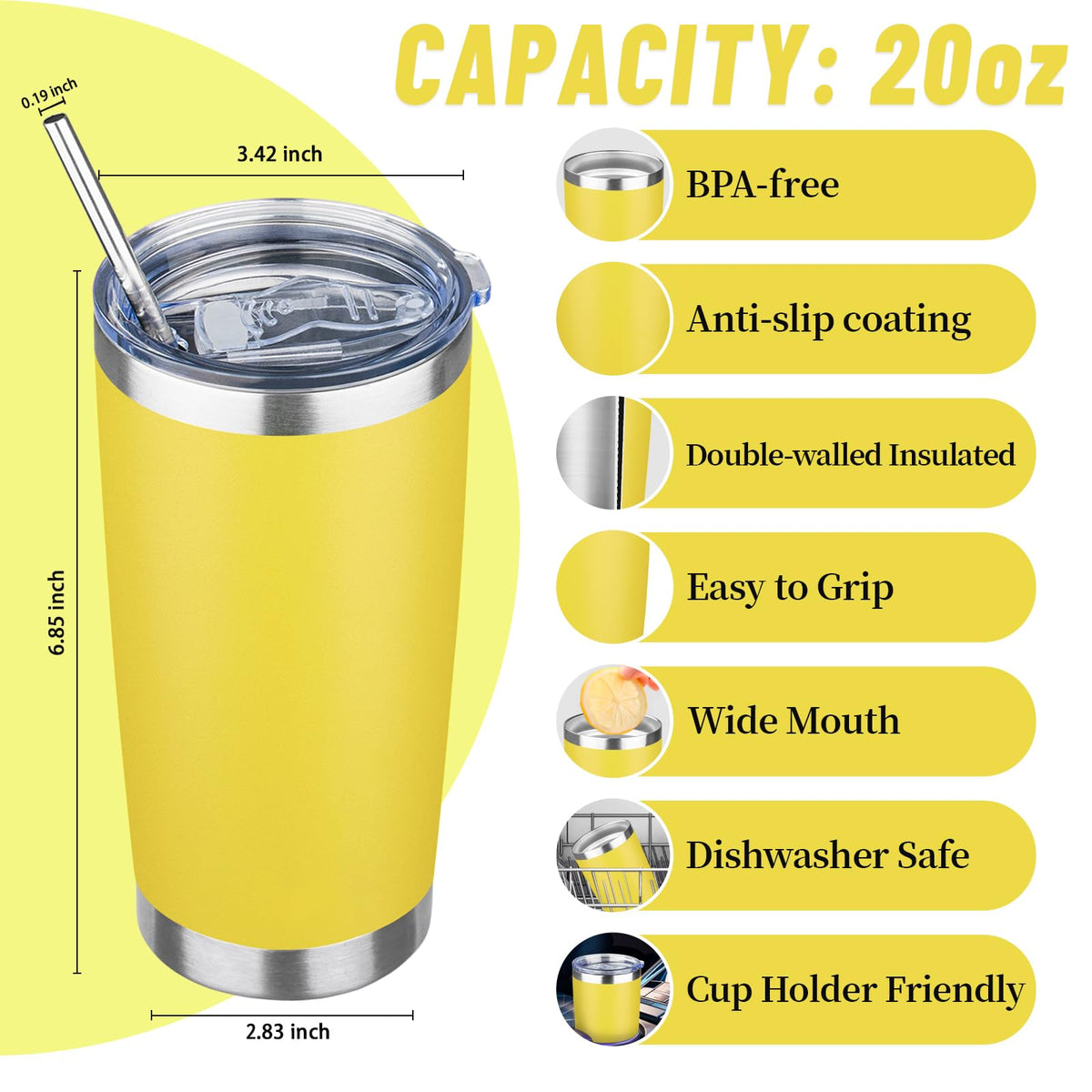 20 oz Tumbler with Lids and Straws (4 Count)