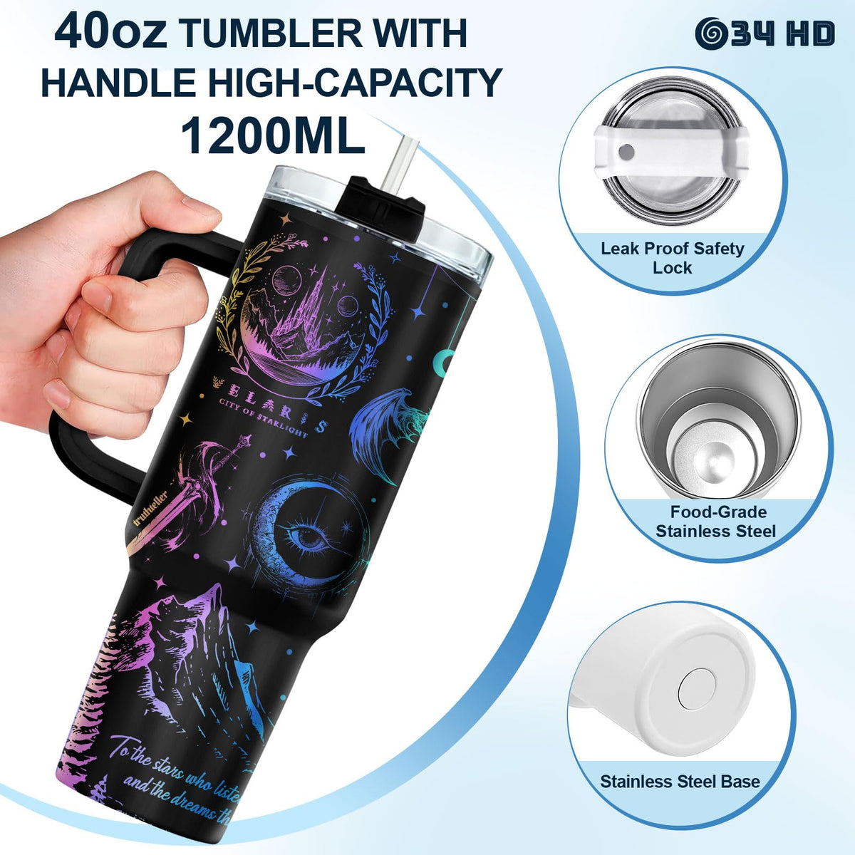 Celestial Dragon 40 oz Tumbler with Handle