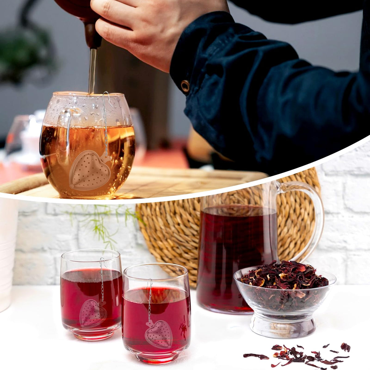 50 Pcs Tea Strainer Stainless Steel Ball Infuser Mesh Heart Shaped Tea Strainer Loose Leaf Steeper Interval Diffuser with Extended Chain Hook Tea Filters for Seasonings Cup Bottle (50 Count)