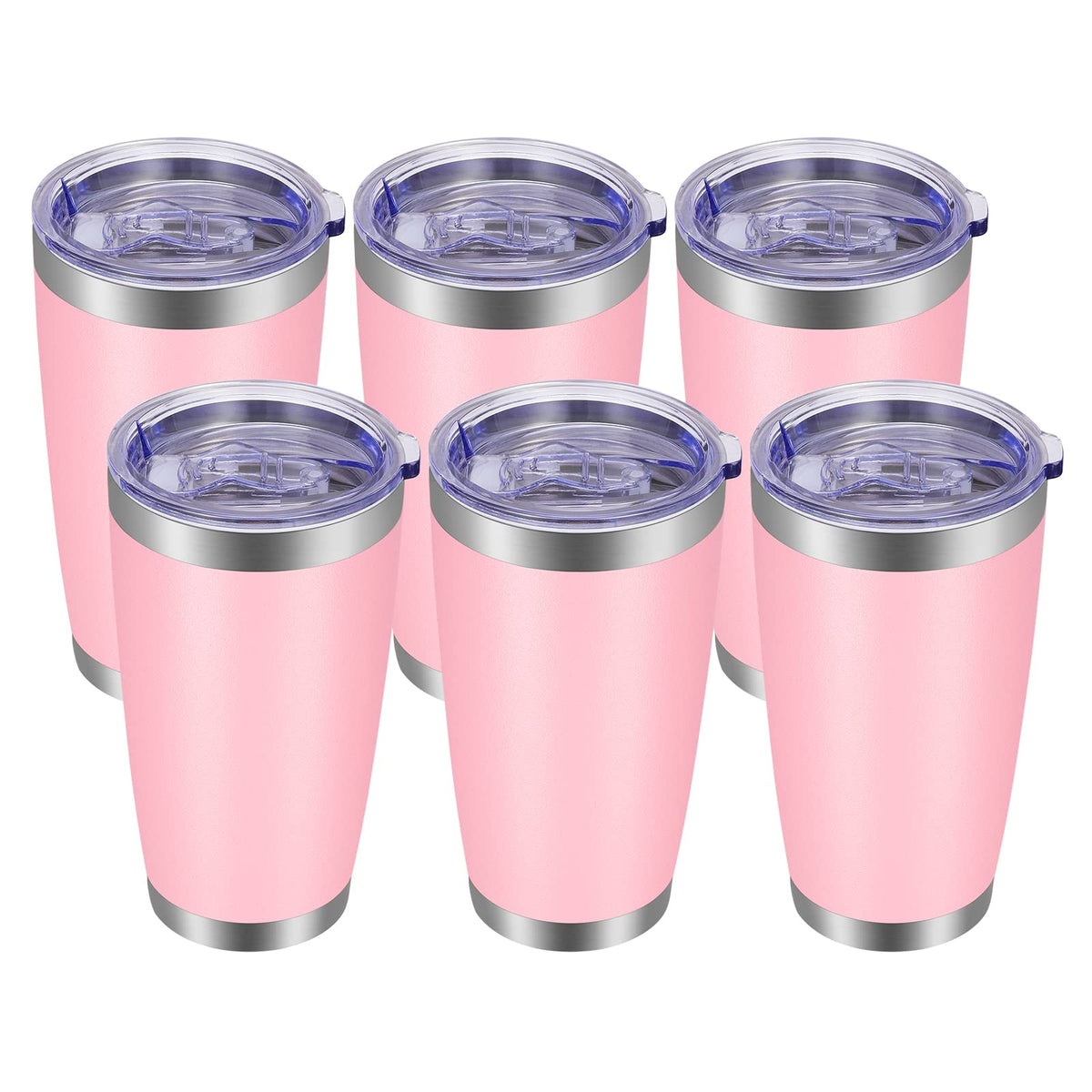 20oz Tumbler with Lid and Straw Stainless Steel Tumbler Cup Bulk Vacuum Insulated Double Wall Travel Coffee Mug Powder Coated Coffee Cup (6 Count)