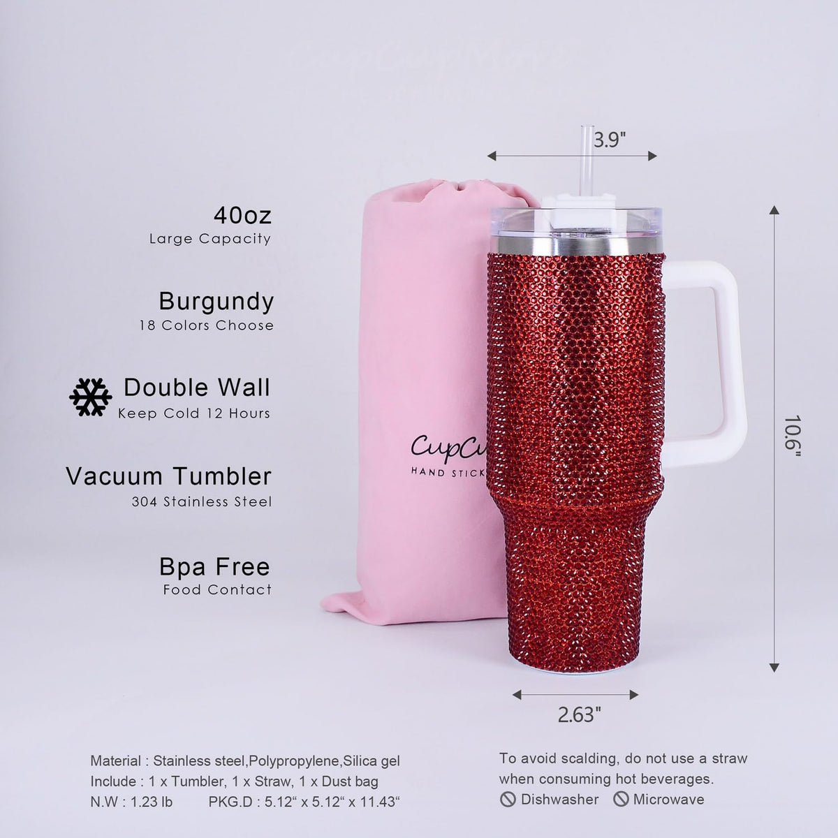40oz Bling Rhinestone Tumbler with Handle and Straw Glitter Cups