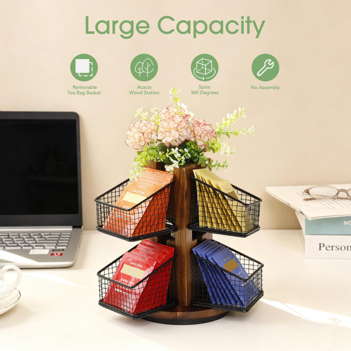 Carousel Tea Bag Organizer for Counter with 6 Removable Tea Baskets