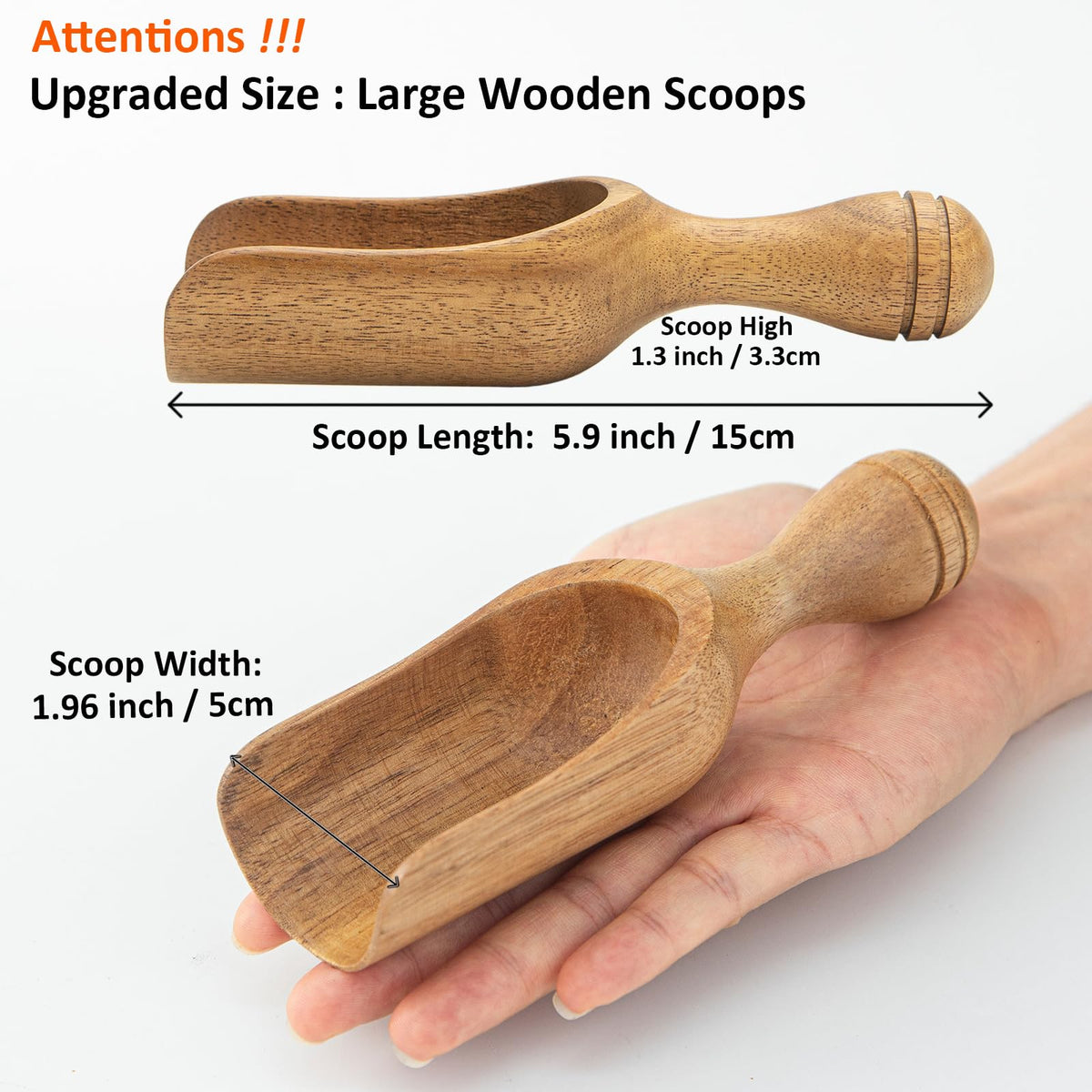 Large Wooden Scoops 5.9″ Big Wooden Coffee Scoops Shovel (3 Count)