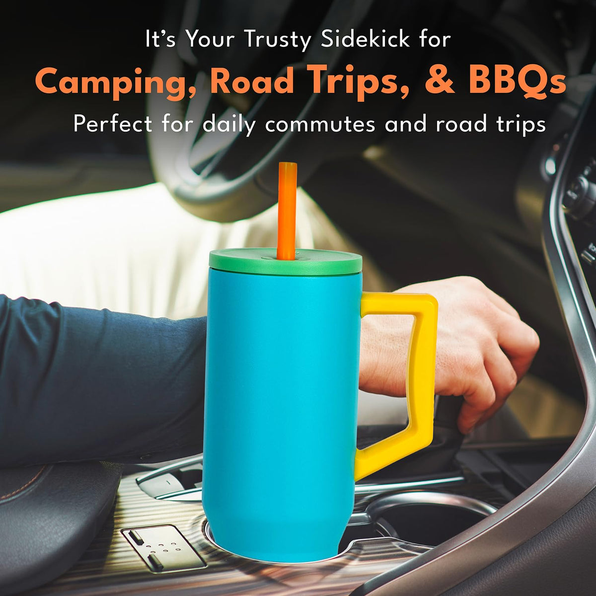 Spill Proof 40oz Insulated Tumbler with Handle & Straw Travel Mug