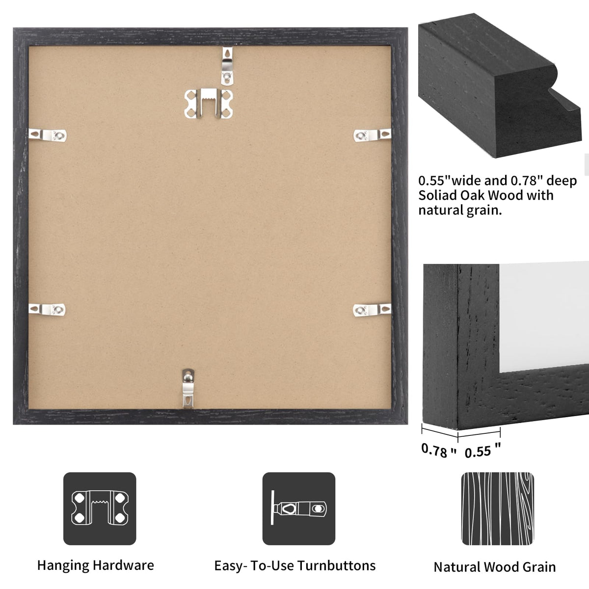 16x16 Solid Oak Wood Picture Frame