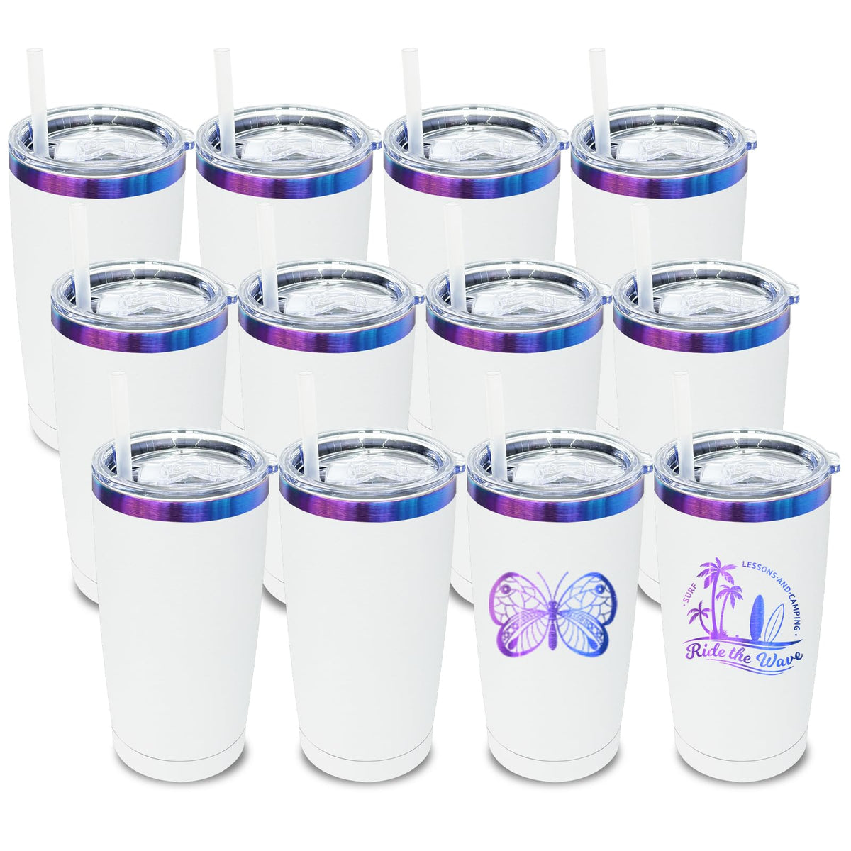20 oz Tumbler Bulk Stainless Steel Tumblers with Lids and Straws White (12 Count)