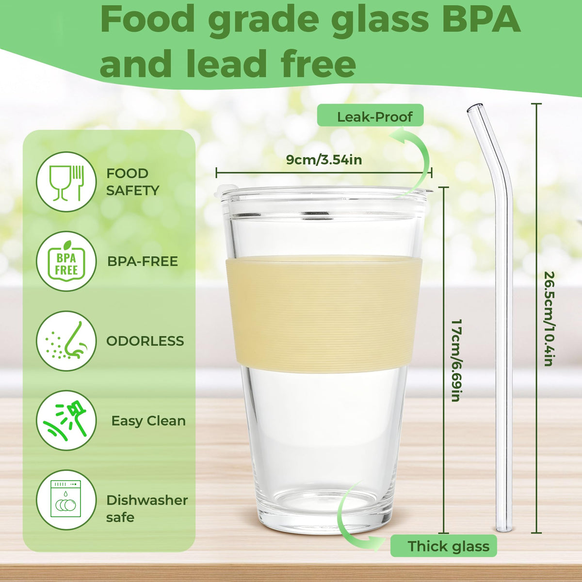 16oz Glass Cup with Lid and Glass Straw (20 Count)
