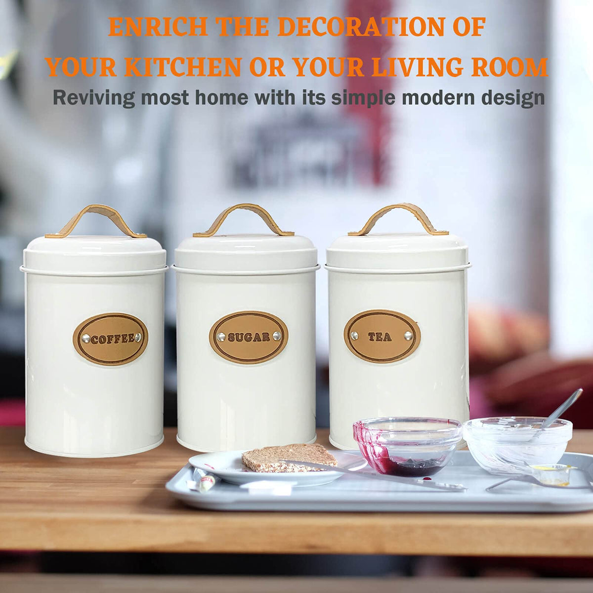 Large Bread Box and 3 Pieces with Sugar Tea Coffee Containers Set (3 Count)