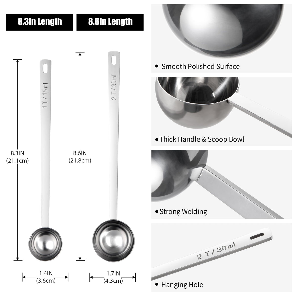 Metal 6.9in Long Handle Coffee Scoop for Ground Coffee