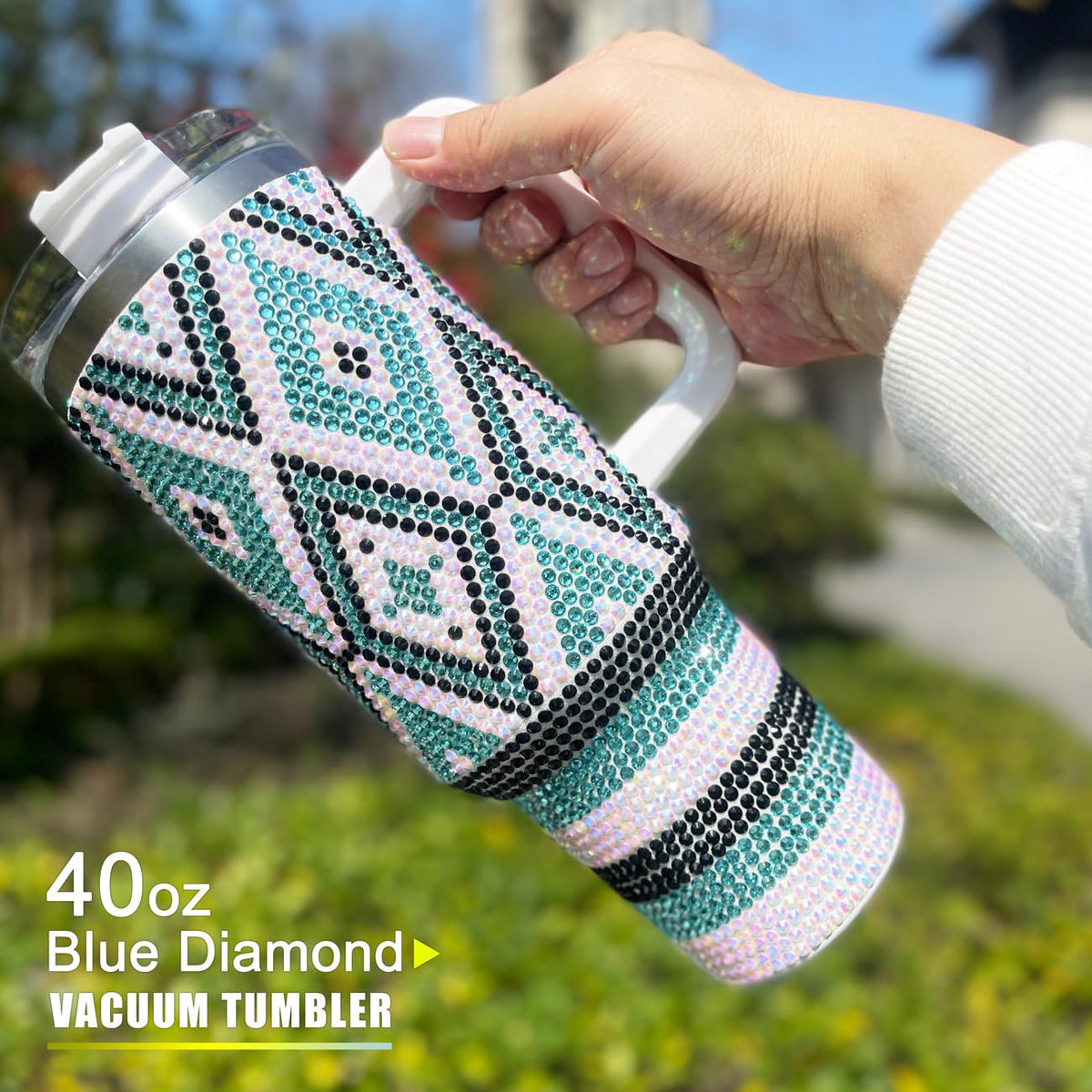 40oz Bling Rhinestone Tumbler with Handle and Straw Glitter Cups