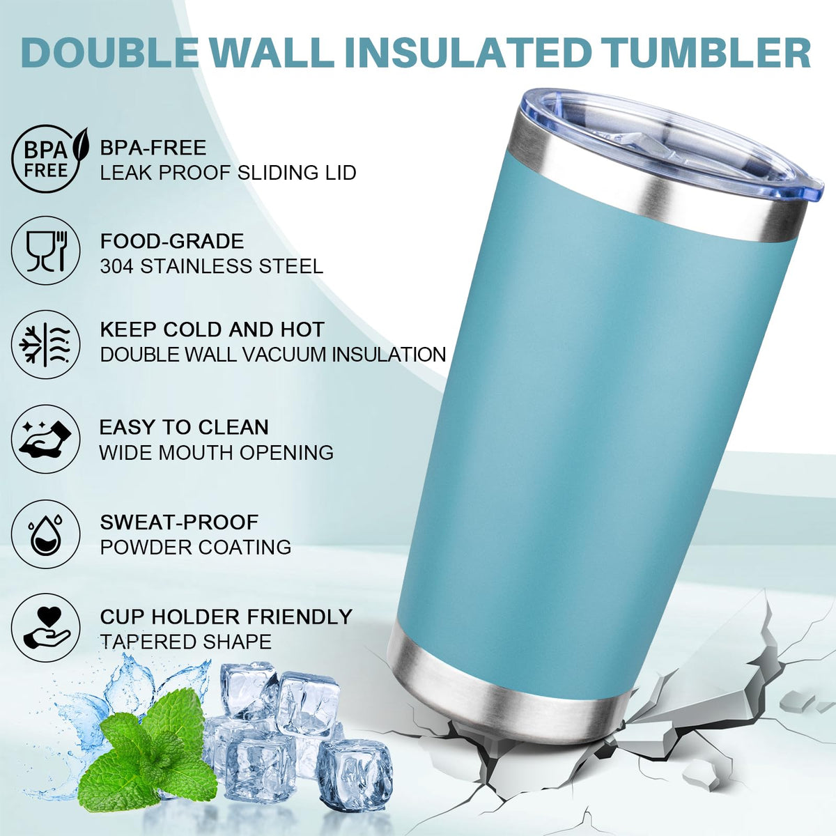 20oz Tumbler with Lid Double Wall Vacuum Insulated Travel Coffee Mug Stainless Steel Thermal Cup Powder Coated Sturdy Coffee Tumbler for Hot and Cold Beverage