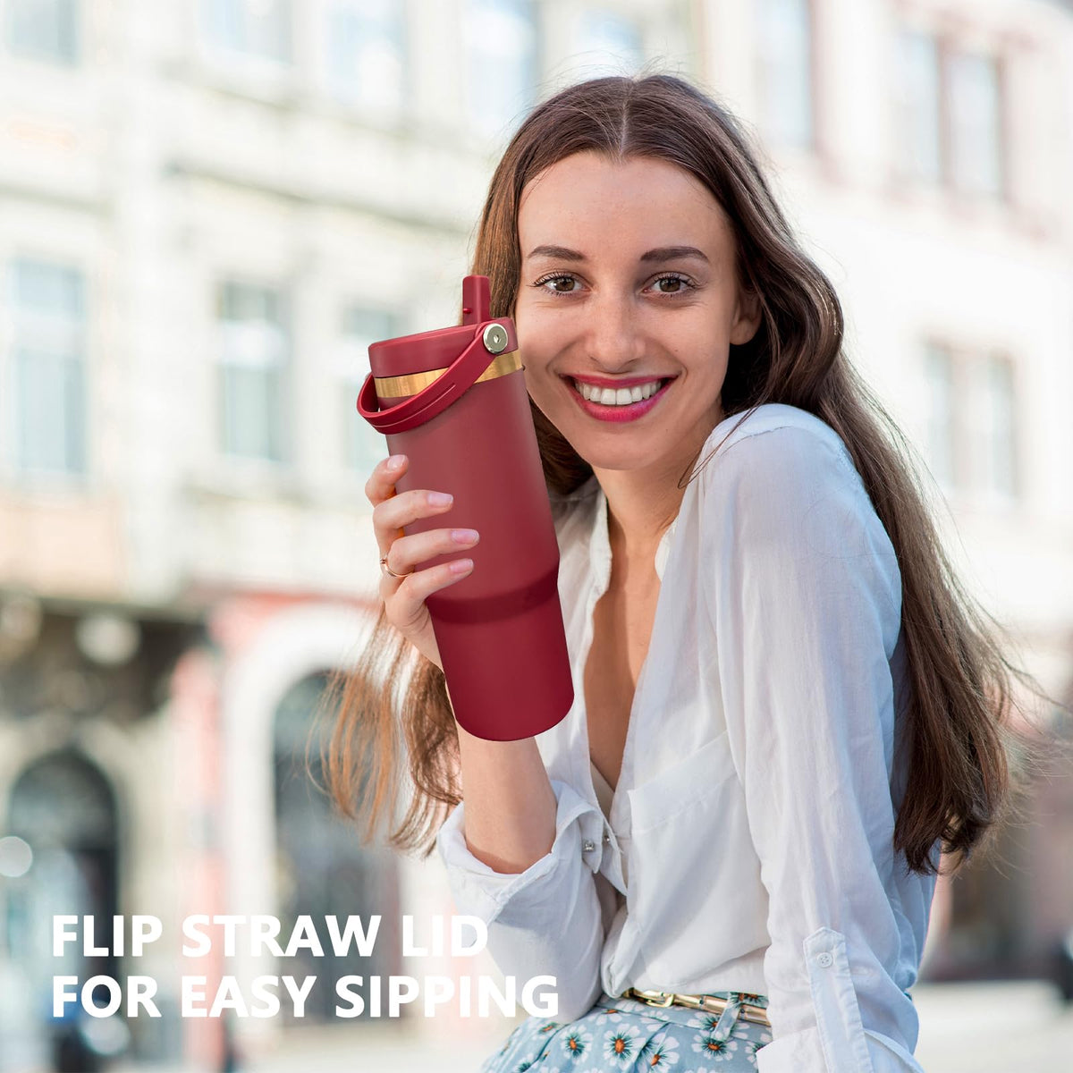 30 oz Tumbler Bulk with Top Handle and Flip Straw Red (4 Count)