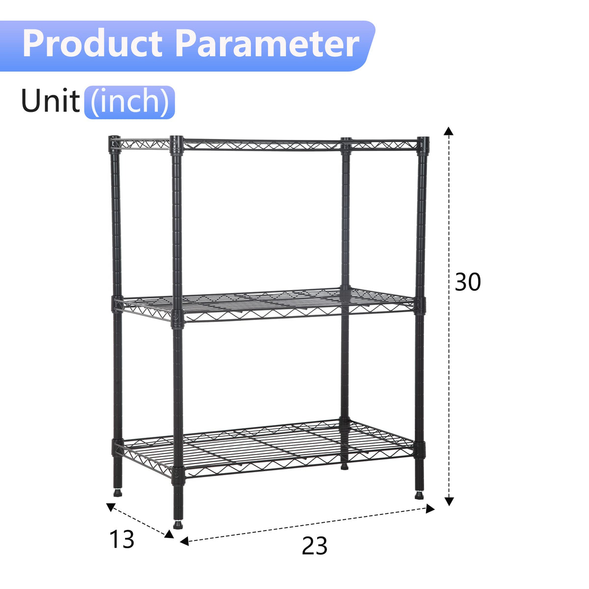 Wire Shelving Units Adjustable Metal Storage Rack 23D x 13W x 30H 3 Tier Pantry Shelves NSF Kitchen Shelf for Kitchen Garage Commercial Small Places
