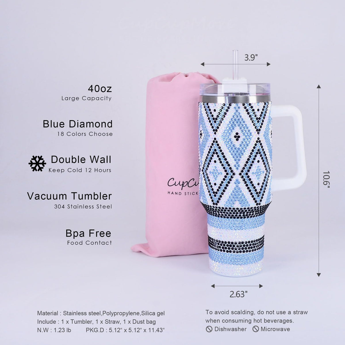 40oz Bling Rhinestone Tumbler with Handle and Straw Glitter Cups